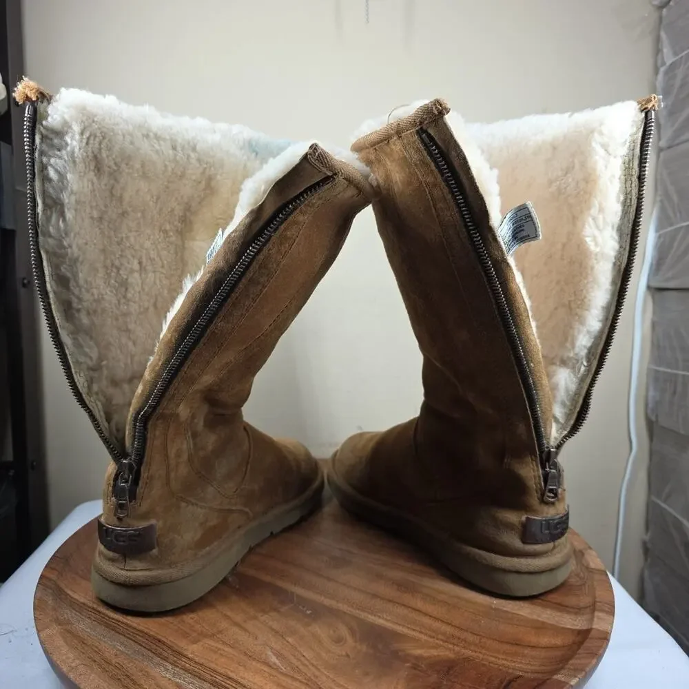 UGG Knightsbridge Womens Brown Chestnut Size 6 Knee High Zip Up Winter Boots